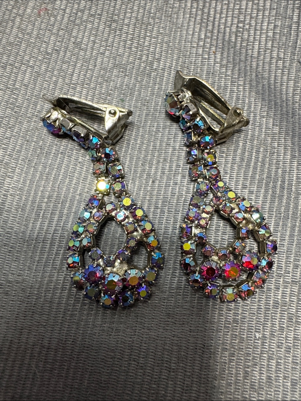 Aurora Teardrop Clip-On Earrings - Multicolor Crystal